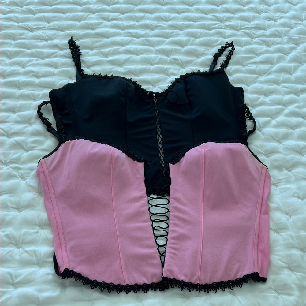 Victoria's Secret Black and Pink Corset Top
